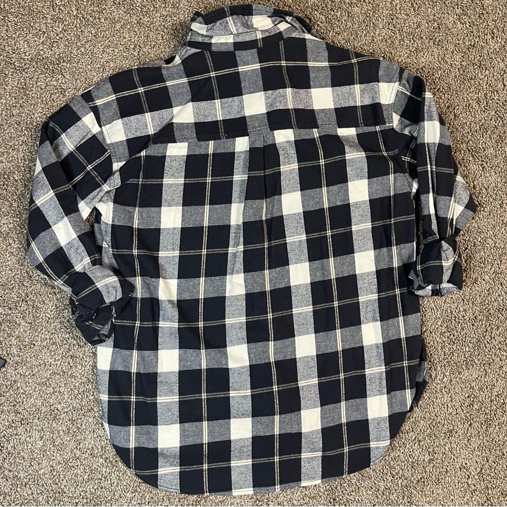 100% Cotton Black White Plaid Flannel Button Down Oversized Women’s Size Small - Picture 2 of 7